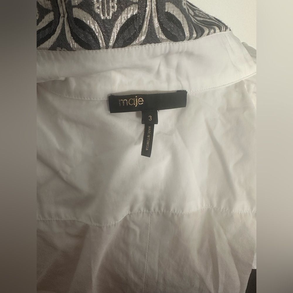 Maje Cipaje Jacquard Contrast Womens 100% Cotton Button Down Shirt- White large - Picture 7 of 12